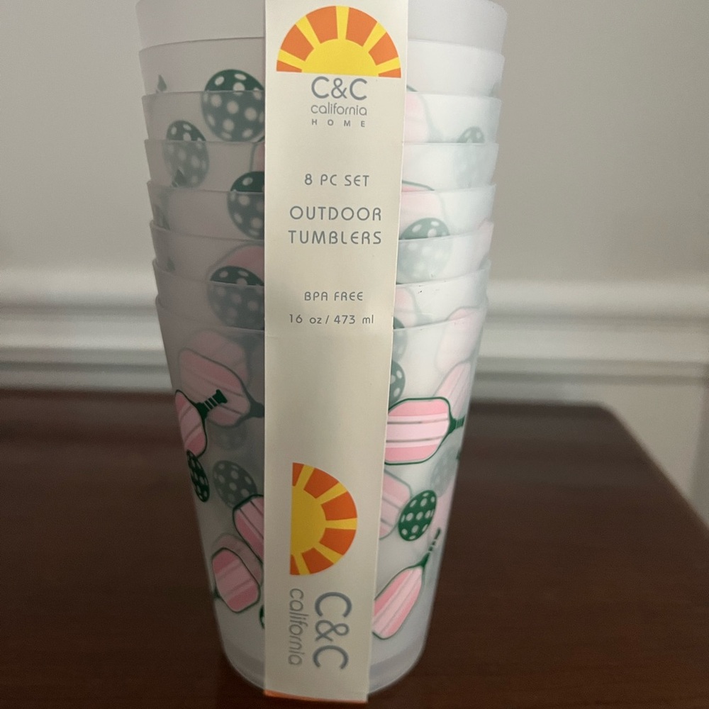 C&C California Pink and Green Floral Tumblers - 8 Piece Set